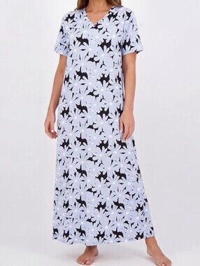Real Essentials 2XL Floral Maxi Nightgown Sleep Dress Lounge Pajama Blue